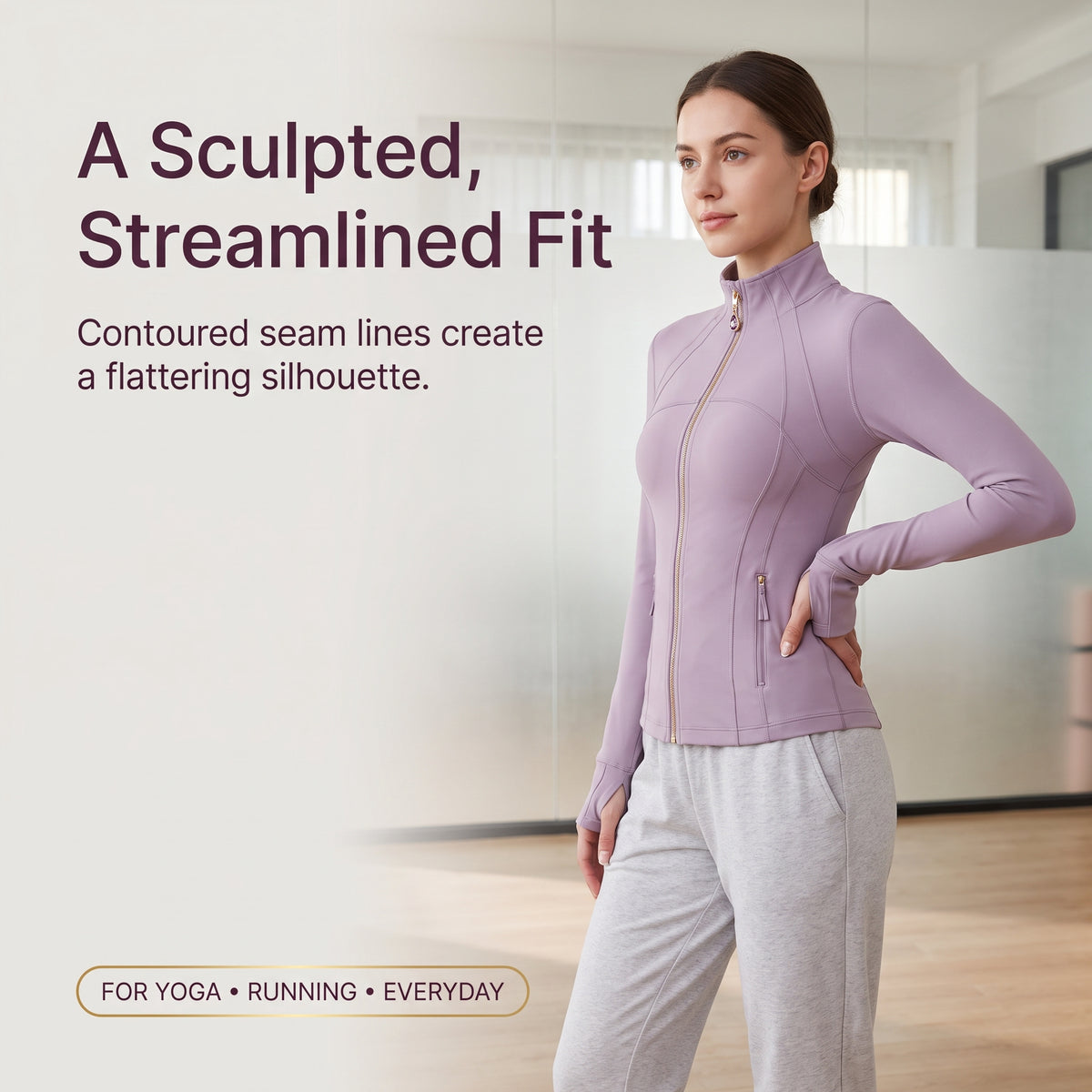 Taro purpleWomen’s Slim Fit Yoga Jacket with Removable Crystal Zipper Charm