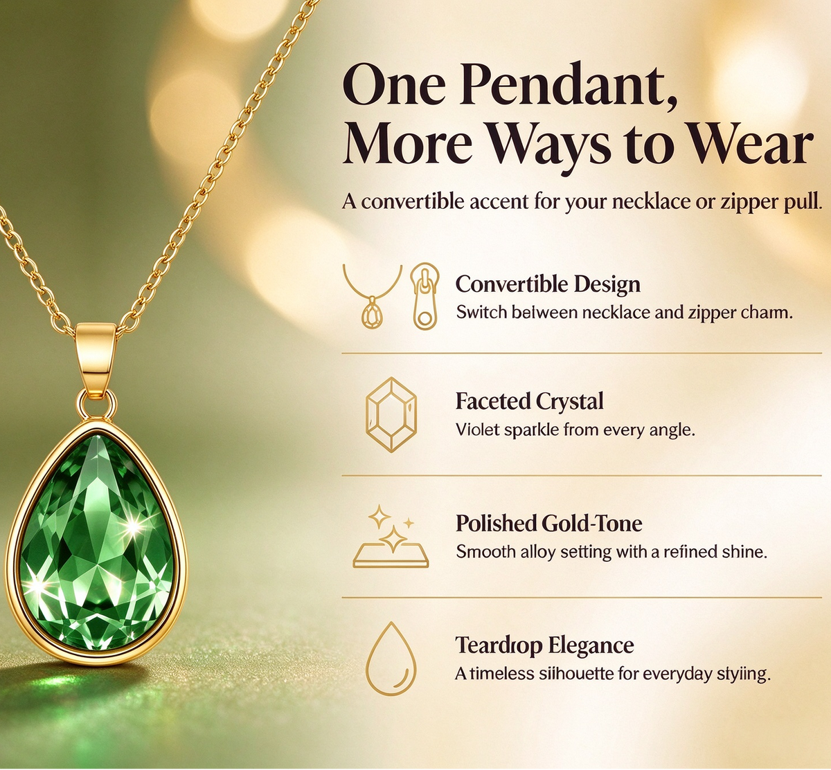 Sage Green Women’s Yoga Athleisure Jacket, Convertible Crystal Zipper Charm