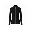 Black Women’s Slimming Yoga Jacket, Detachable Teardrop Crystal Zipper Charm