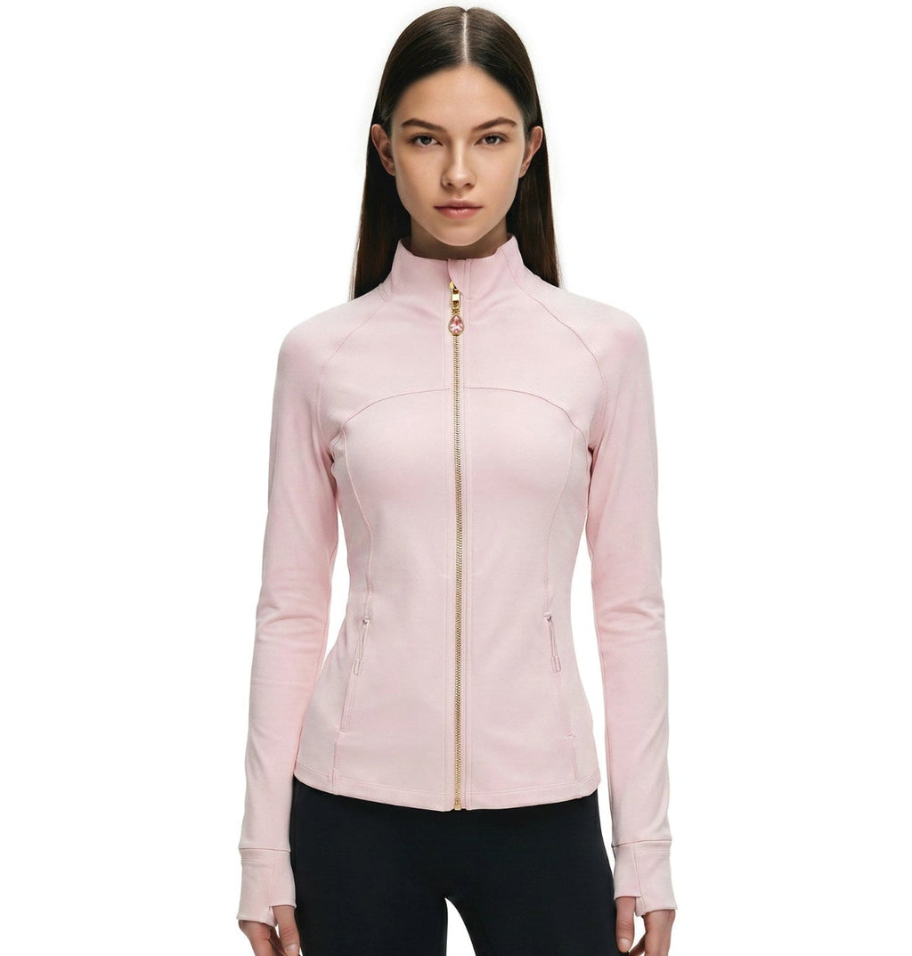 Pink Women’s Workout Jacket, 2-in-1 Crystal Zipper Charm Turns Into Necklace