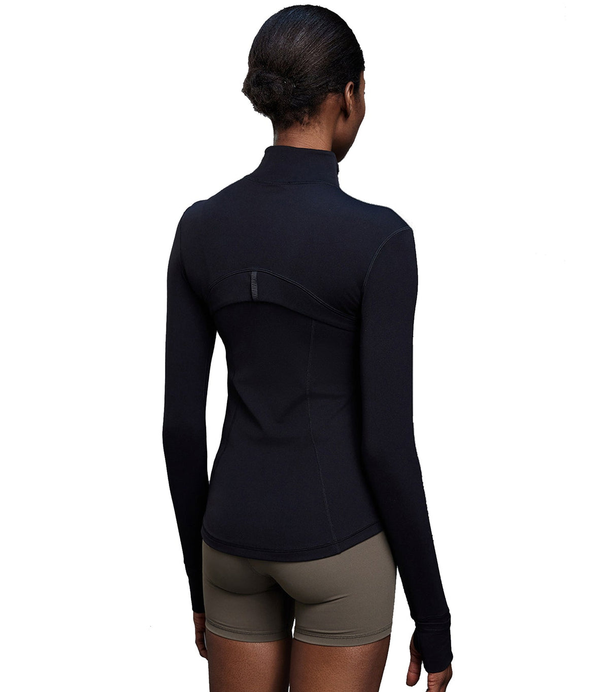 Black Women’s Slimming Yoga Jacket, Detachable Teardrop Crystal Zipper Charm