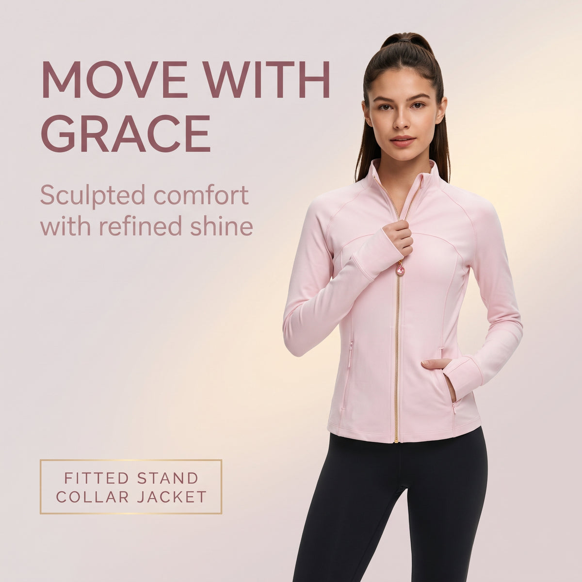 Pink Women’s Workout Jacket, 2-in-1 Crystal Zipper Charm Turns Into Necklace
