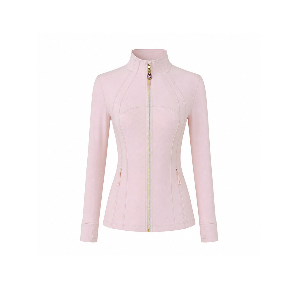 Pink Women’s Workout Jacket, 2-in-1 Crystal Zipper Charm Turns Into Necklace