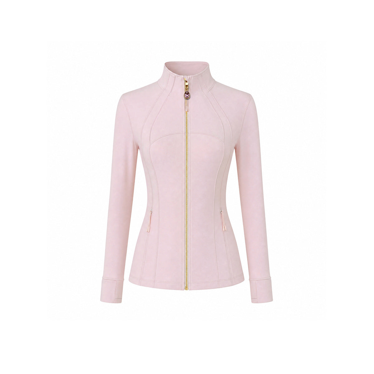 Pink Women’s Workout Jacket, 2-in-1 Crystal Zipper Charm Turns Into Necklace