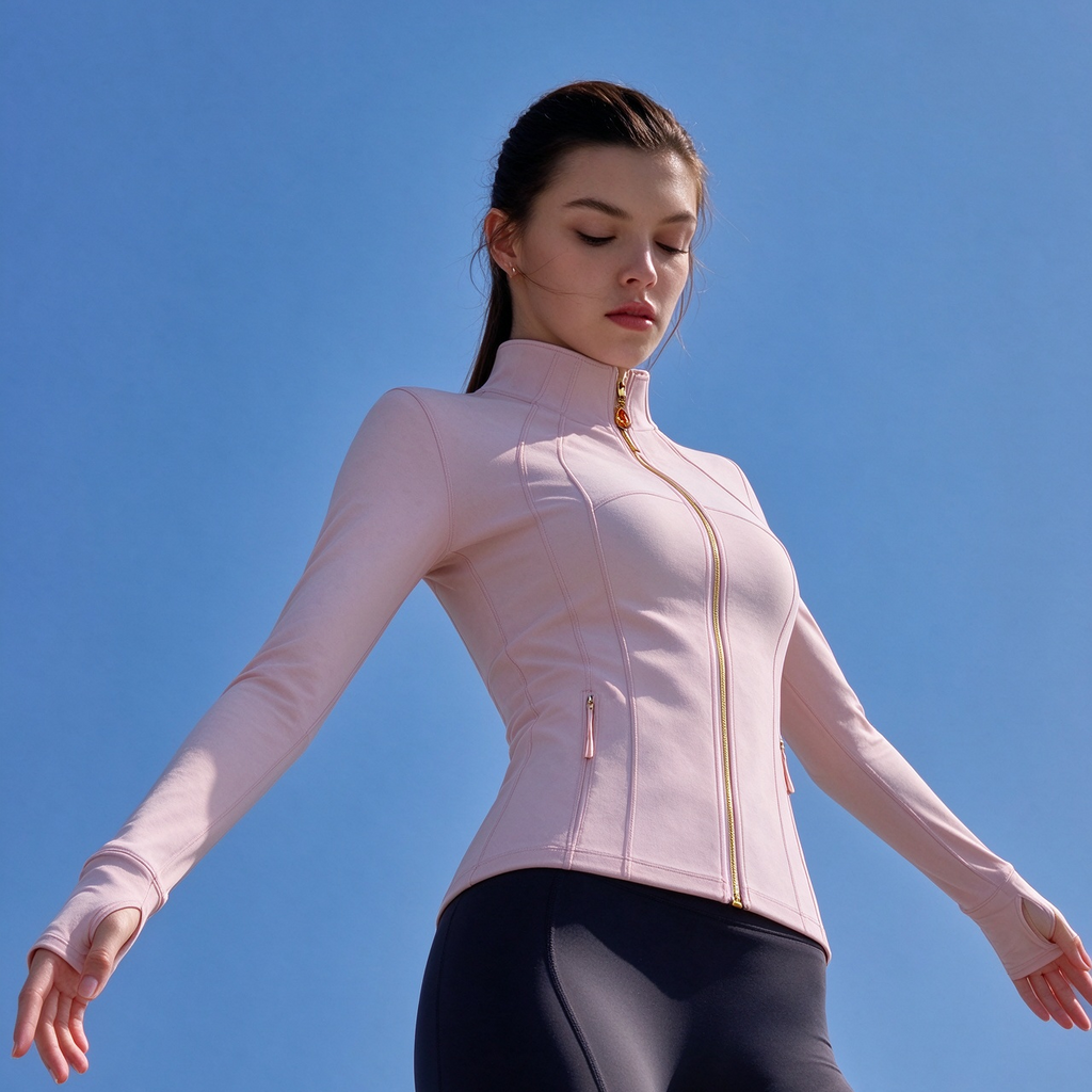 Pink Women’s Workout Jacket, 2-in-1 Crystal Zipper Charm Turns Into Necklace