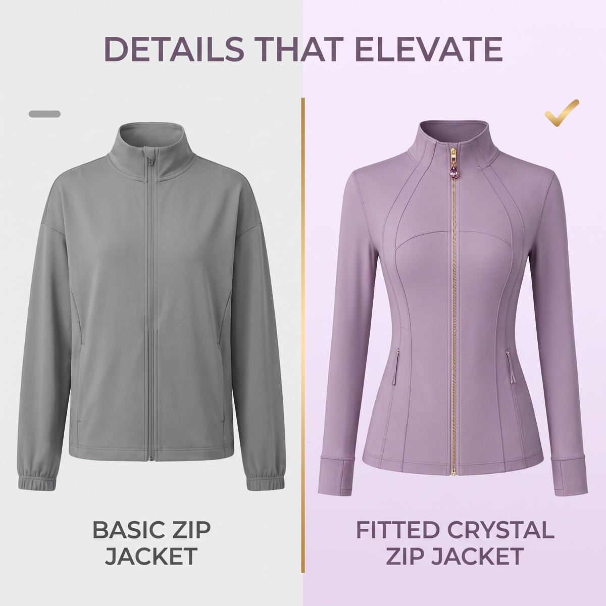 Taro purpleWomen’s Slim Fit Yoga Jacket with Removable Crystal Zipper Charm
