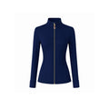Navy Women’s Slim Fit Workout Jacket, Removable Crystal Zipper Charm Accessory