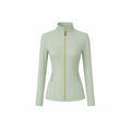 Sage Green Women’s Yoga Athleisure Jacket, Convertible Crystal Zipper Charm