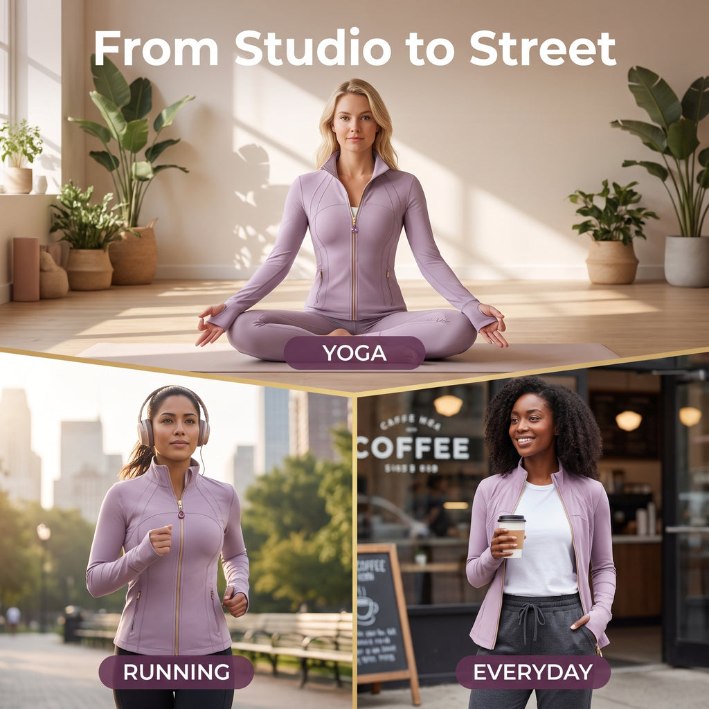Taro purpleWomen’s Slim Fit Yoga Jacket with Removable Crystal Zipper Charm