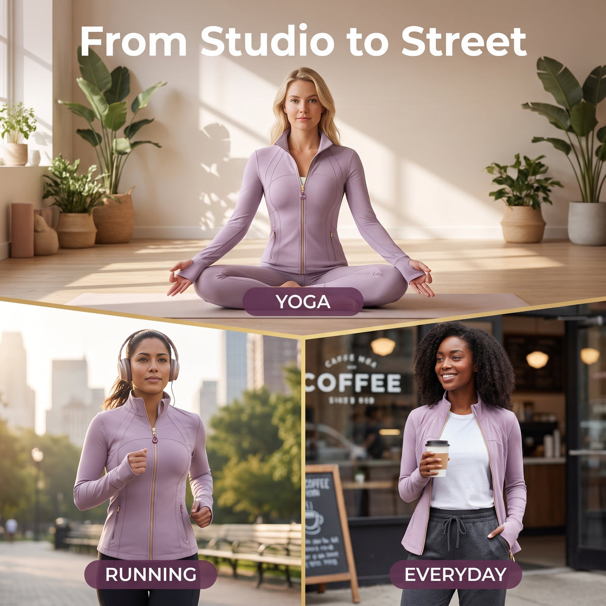 Taro purpleWomen’s Slim Fit Yoga Jacket with Removable Crystal Zipper Charm