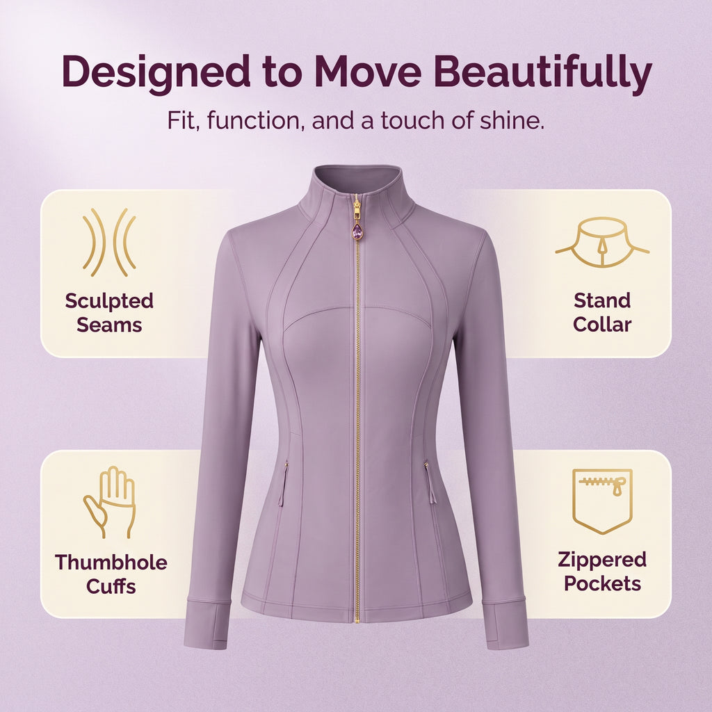 Taro purpleWomen’s Slim Fit Yoga Jacket with Removable Crystal Zipper Charm