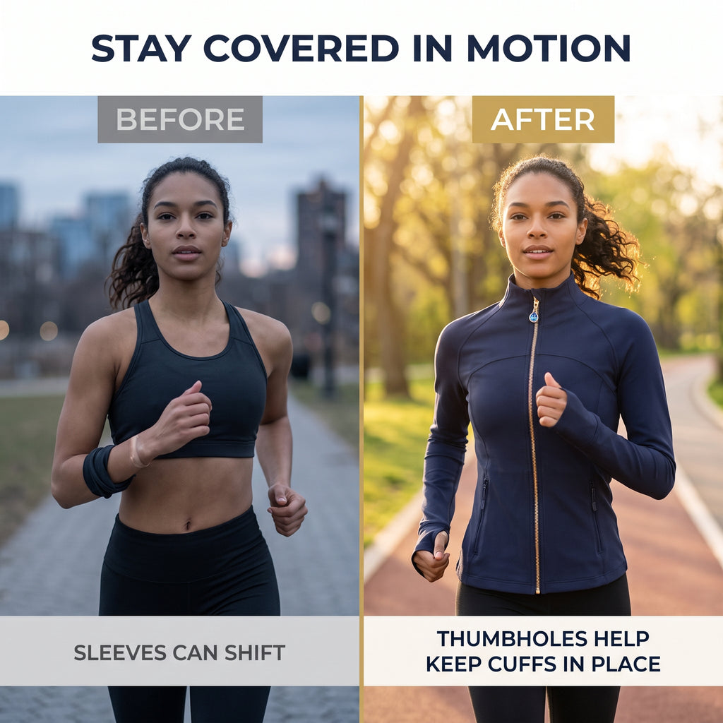 Navy Women’s Slim Fit Workout Jacket, Removable Crystal Zipper Charm Accessory