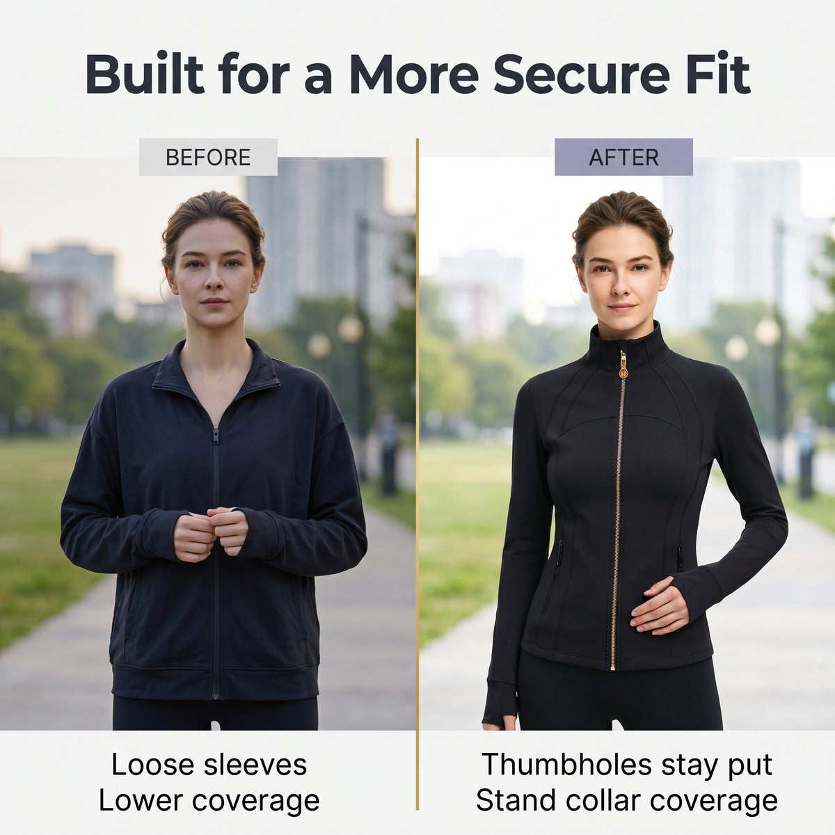 Black Women’s Slimming Yoga Jacket, Detachable Teardrop Crystal Zipper Charm
